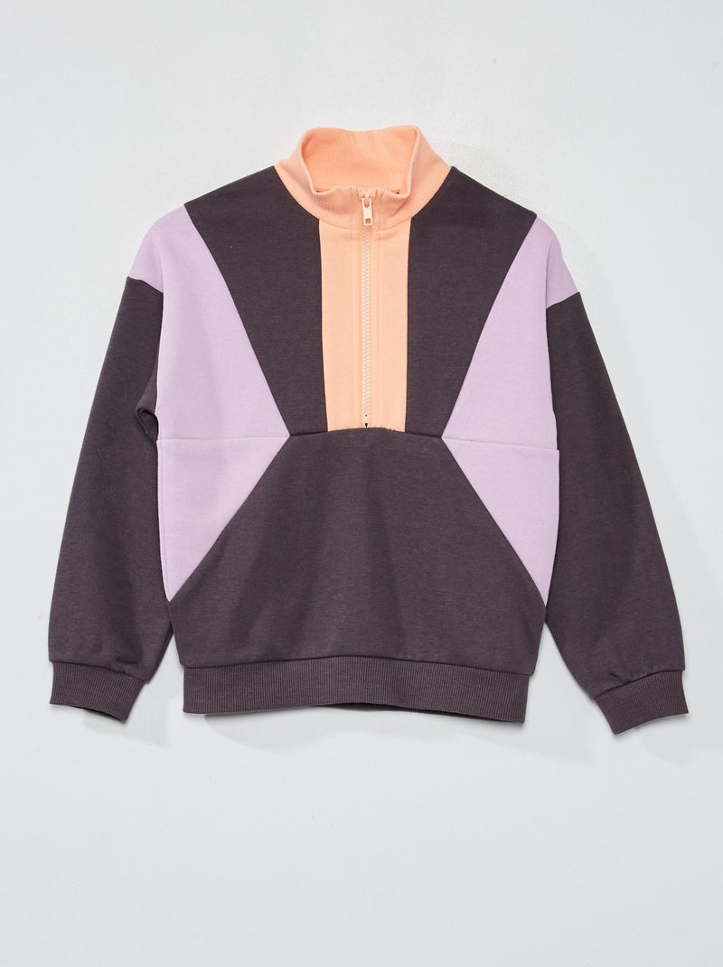 Felpa in tessuto felpato color block grigio antracite - Kiabi