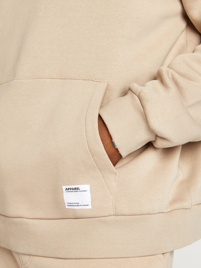 Felpa in tessuto felpato con cappuccio beige - Kiabi