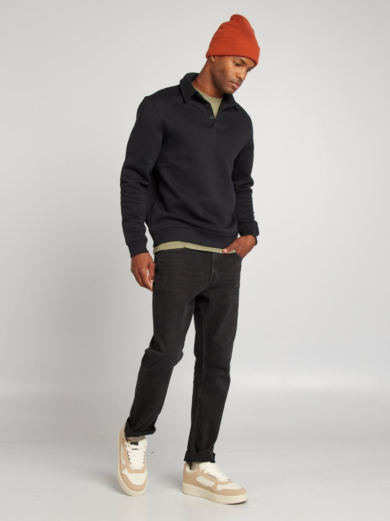 Felpa in tessuto felpato con collo a polo nero - Kiabi