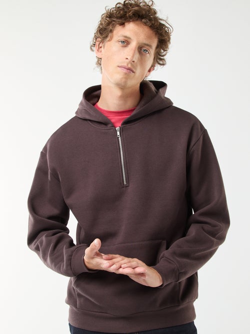 Felpa in tessuto felpato con con cappuccio e apertura sul collo con zip - Kiabi