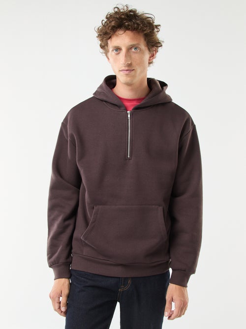 Felpa in tessuto felpato con con cappuccio e apertura sul collo con zip - Kiabi