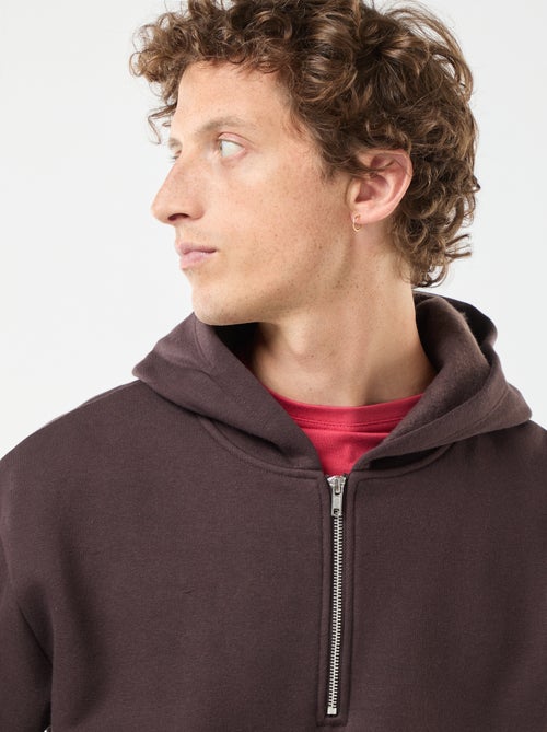 Felpa in tessuto felpato con con cappuccio e apertura sul collo con zip - Kiabi