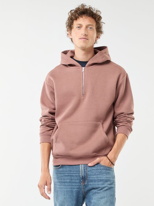 Felpa in tessuto felpato con con cappuccio e apertura sul collo con zip - Kiabi