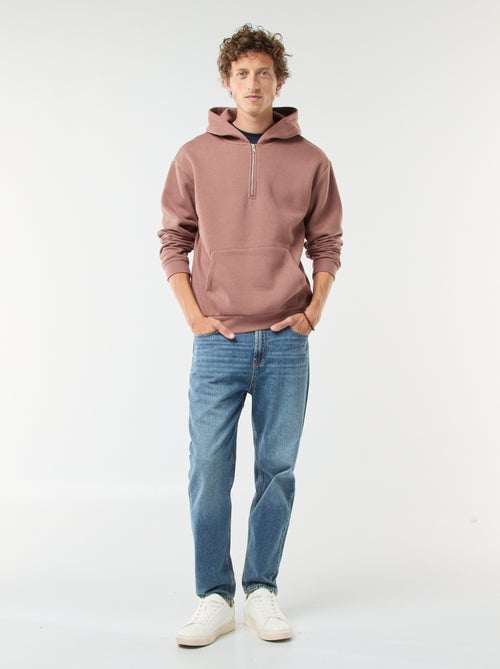 Felpa in tessuto felpato con con cappuccio e apertura sul collo con zip - Kiabi