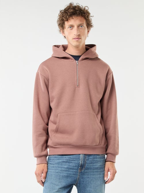 Felpa in tessuto felpato con con cappuccio e apertura sul collo con zip - Kiabi