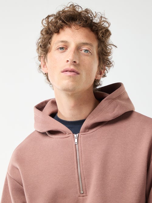 Felpa in tessuto felpato con con cappuccio e apertura sul collo con zip - Kiabi