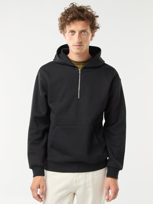 Felpa in tessuto felpato con con cappuccio e apertura sul collo con zip - Kiabi