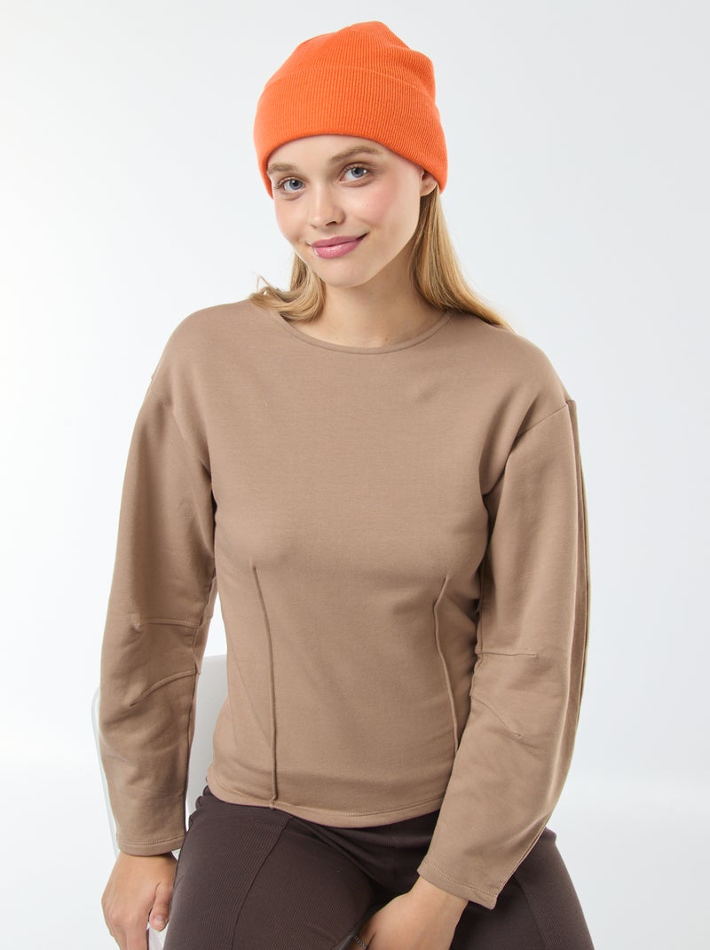 Felpa in tessuto felpato con maniche lunghe Beige - Kiabi