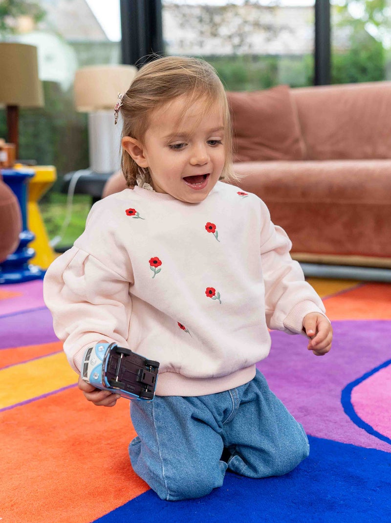 Felpa in tessuto felpato con ricami fantasia davanti ROSA - Kiabi