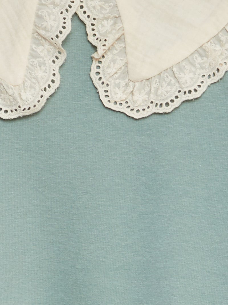 Felpa in tessuto felpato con ricami in sangallo sul collo VERDE - Kiabi