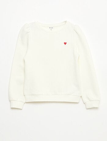 Felpa in tessuto felpato con ricamo e arricciature sulle spalle