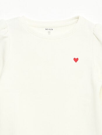 Felpa in tessuto felpato con ricamo e arricciature sulle spalle