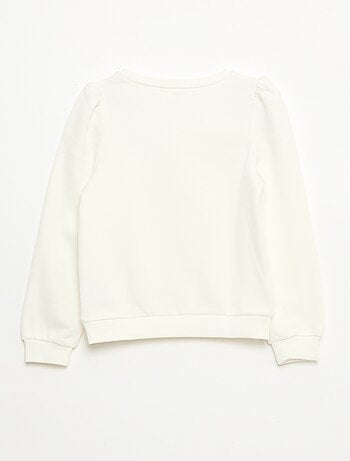 Felpa in tessuto felpato con ricamo e arricciature sulle spalle