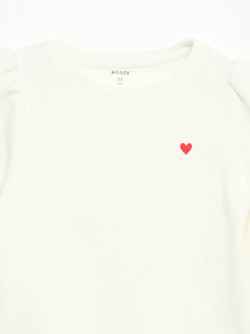 Felpa in tessuto felpato con ricamo e arricciature sulle spalle - Kiabi