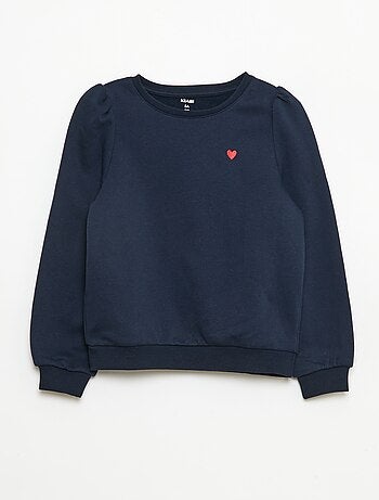 Felpa in tessuto felpato con ricamo e arricciature sulle spalle