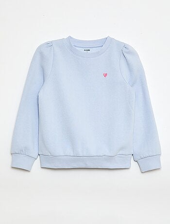 Felpa in tessuto felpato con ricamo e arricciature sulle spalle