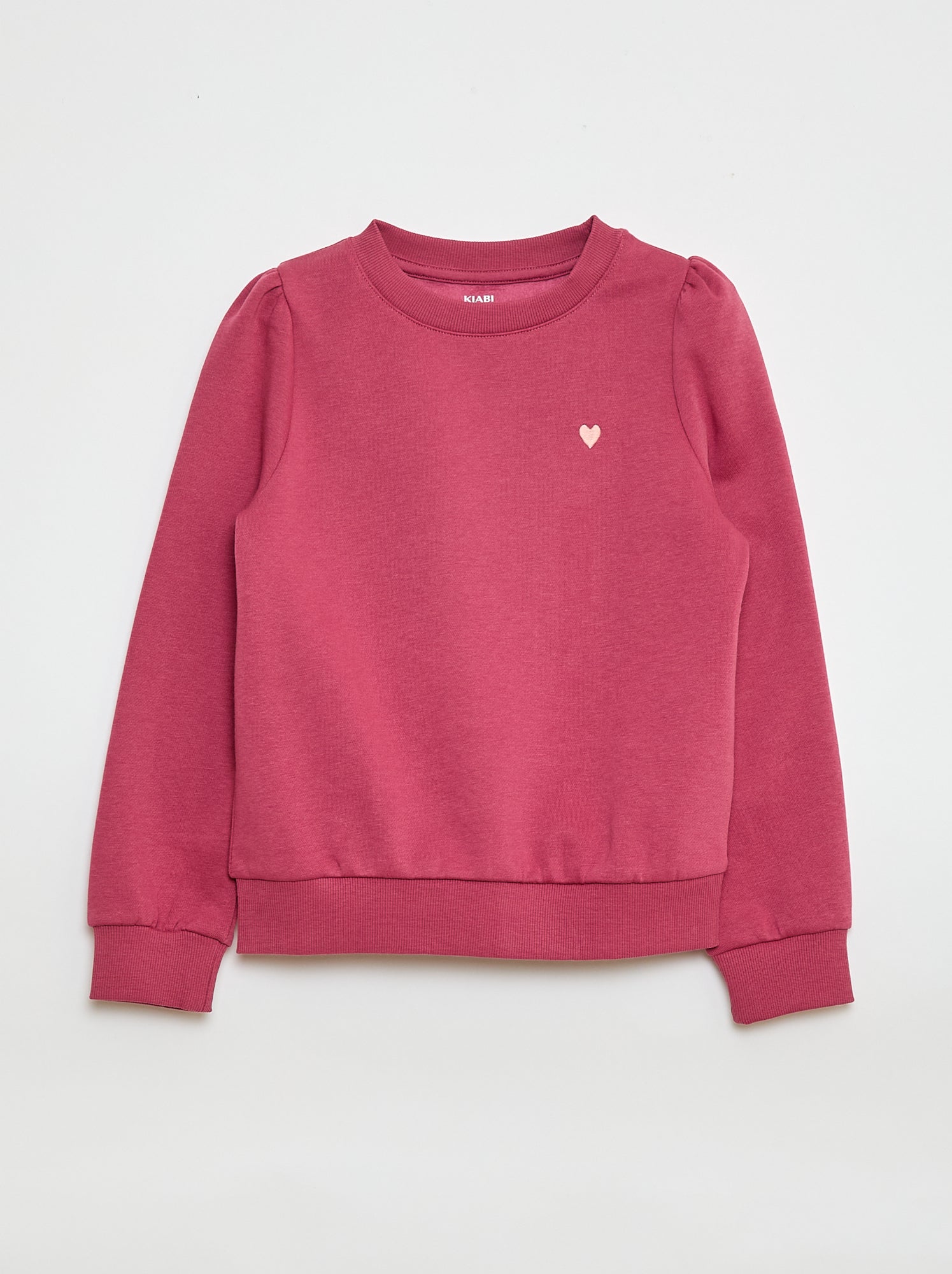 Felpa in tessuto felpato con ricamo e arricciature sulle spalle