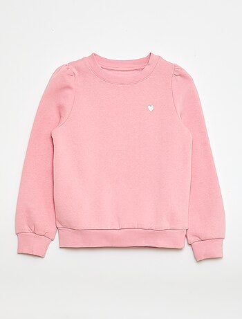 Felpa in tessuto felpato con ricamo e arricciature sulle spalle