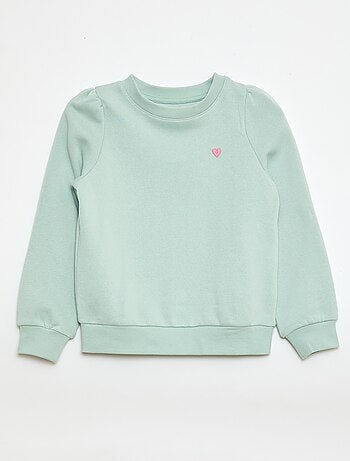 Felpa in tessuto felpato con ricamo e arricciature sulle spalle