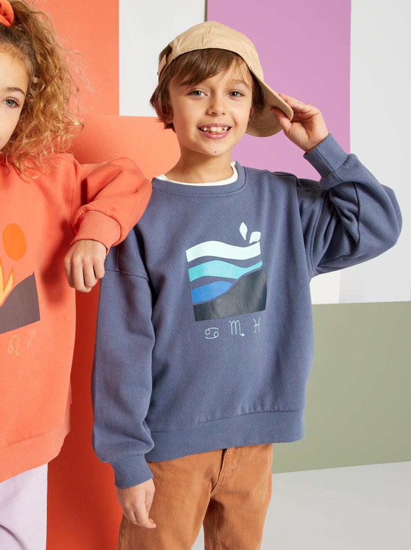 Felpa in tessuto felpato con stampa - Unisex BLU - Kiabi