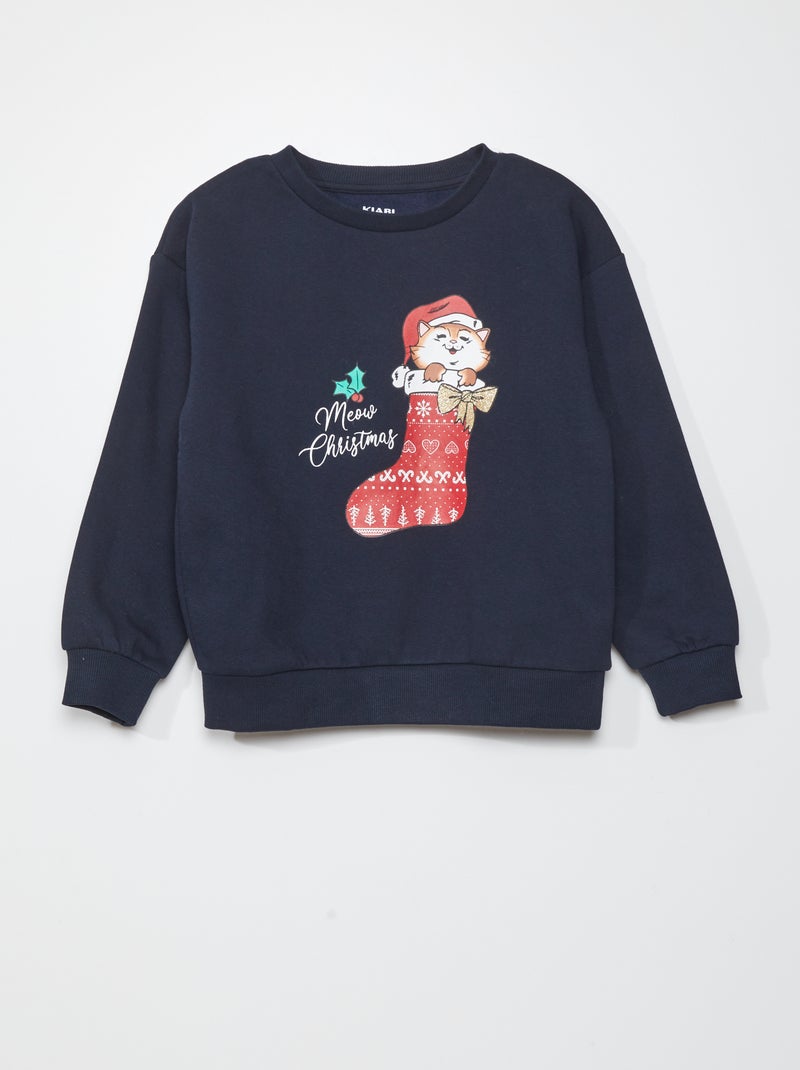 Felpa in tessuto felpato 'gatto' 'natale' BLU - Kiabi