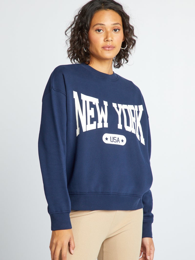 Felpa in tessuto felpato in stile college americano BLU - Kiabi