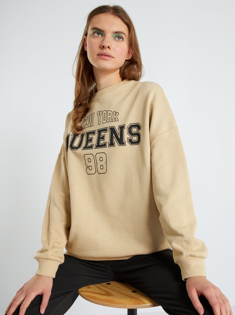 Felpa in tessuto felpato in stile college BEIGE - Kiabi