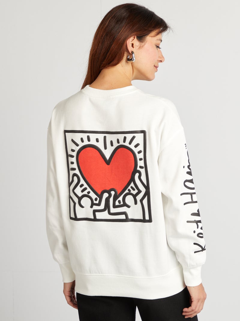 Felpa in tessuto felpato 'Keith Haring' con stampa fronte-retro BIANCO - Kiabi
