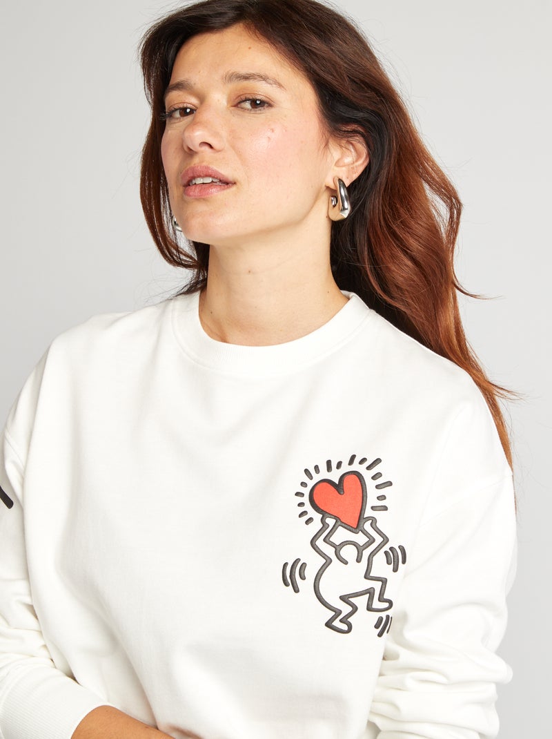 Felpa in tessuto felpato 'Keith Haring' con stampa fronte-retro BIANCO - Kiabi