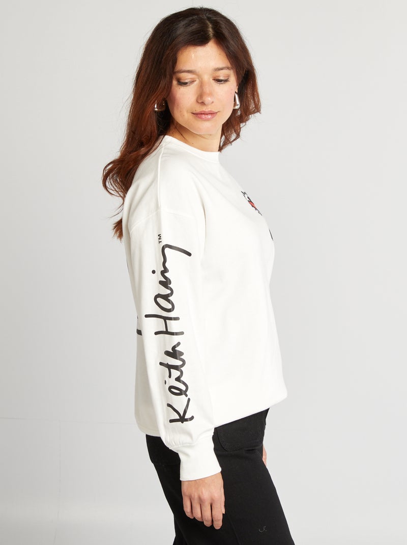Felpa in tessuto felpato 'Keith Haring' con stampa fronte-retro BIANCO - Kiabi