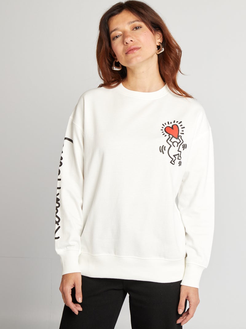 Felpa in tessuto felpato 'Keith Haring' con stampa fronte-retro BIANCO - Kiabi