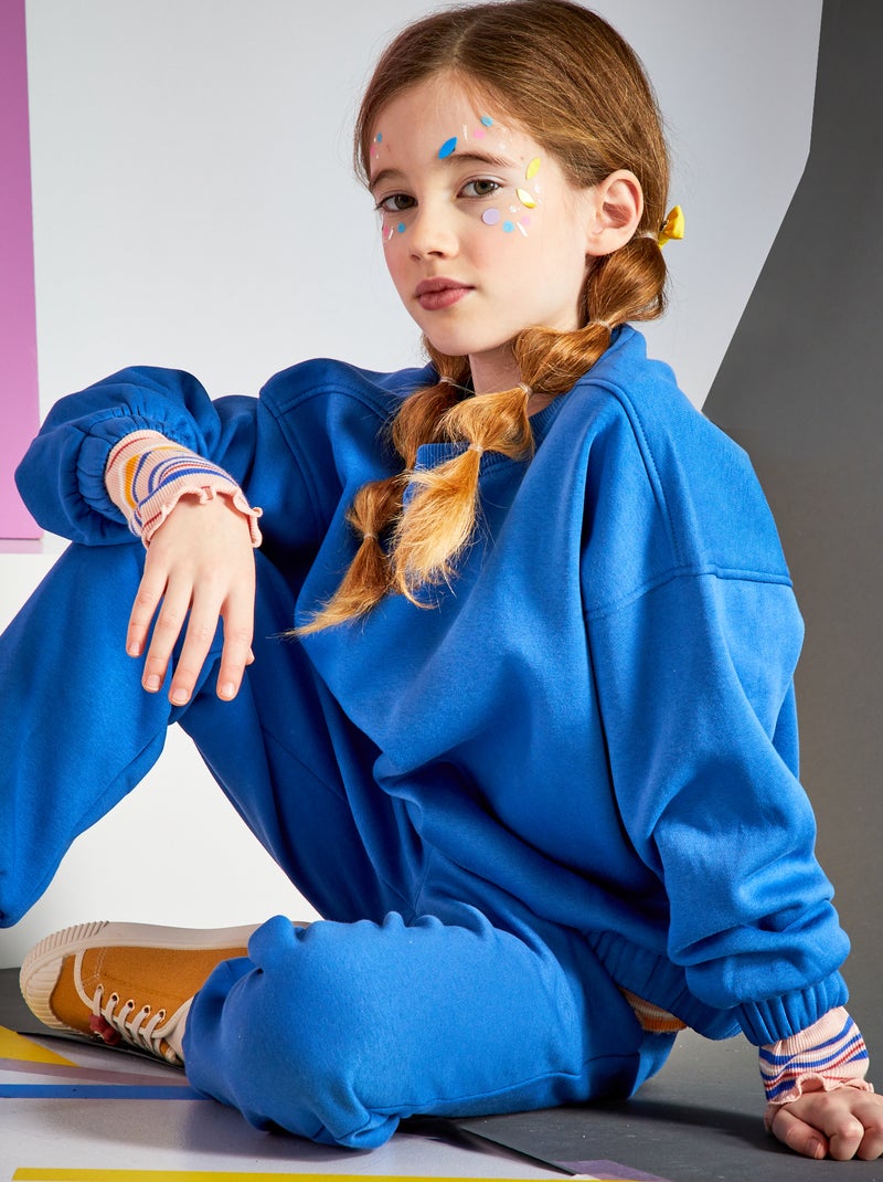 Felpa in tessuto felpato scollo tondo - Unisex blu zaffiro - Kiabi