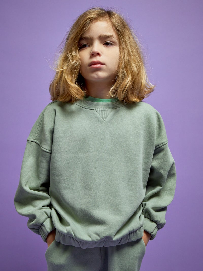 Felpa in tessuto felpato scollo tondo - Unisex verde grigio - Kiabi
