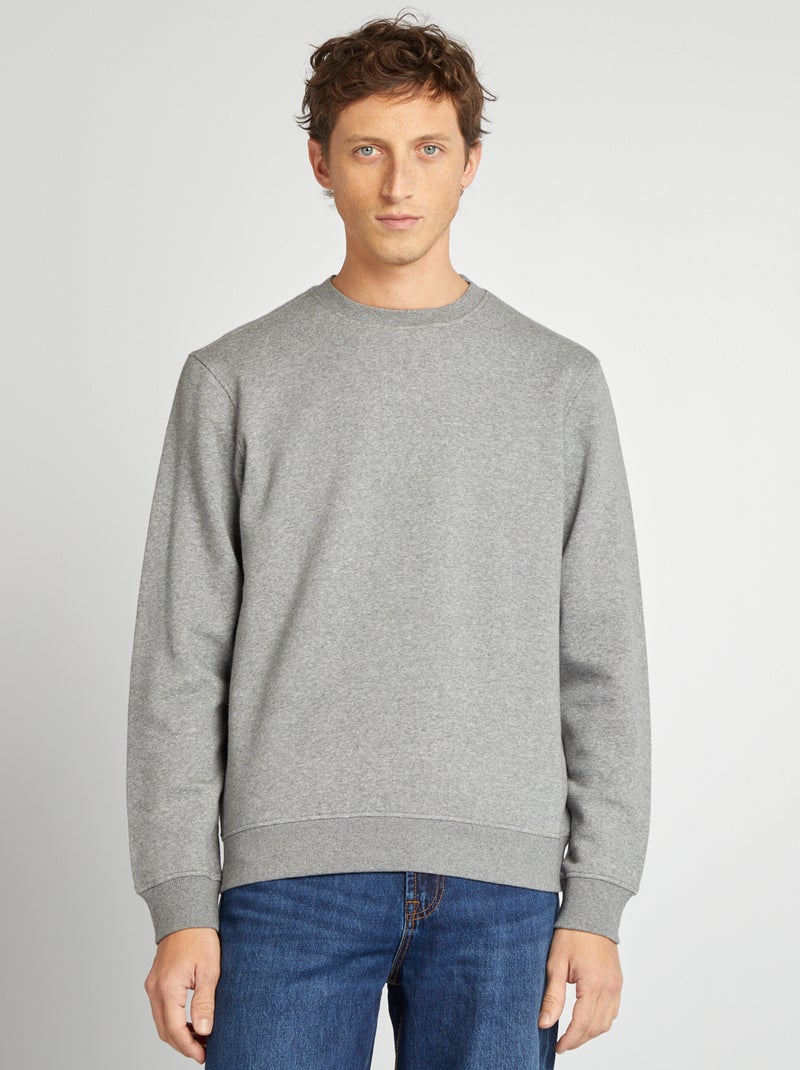 Felpa in tessuto felpato tinta unita con scollo tondo GRIGIO - Kiabi