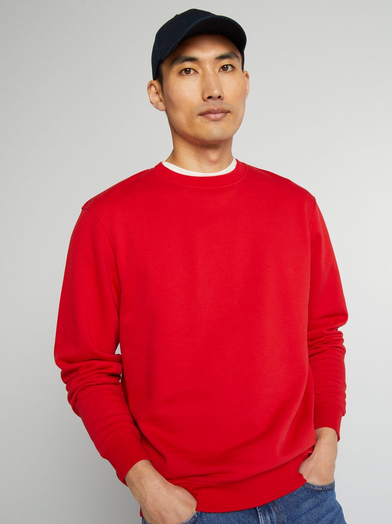 Felpa in tessuto felpato tinta unita con scollo tondo ROSSO