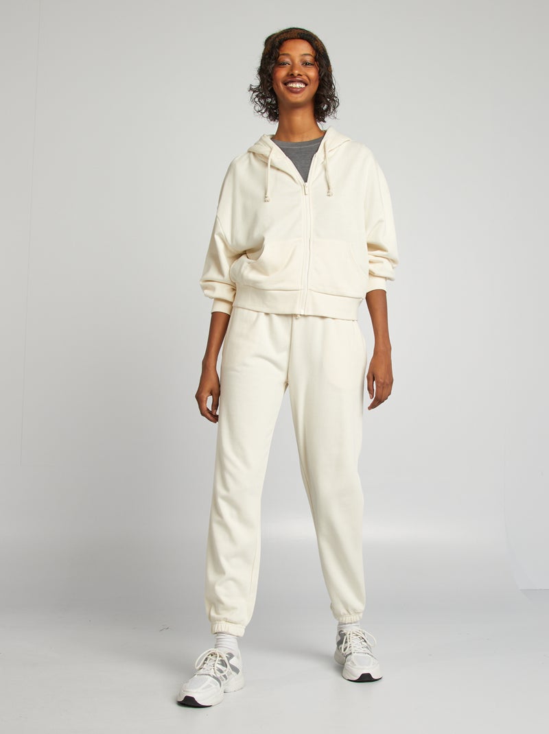 Felpa in tessuto felpato tinta unita con zip e cappuccio BEIGE - Kiabi