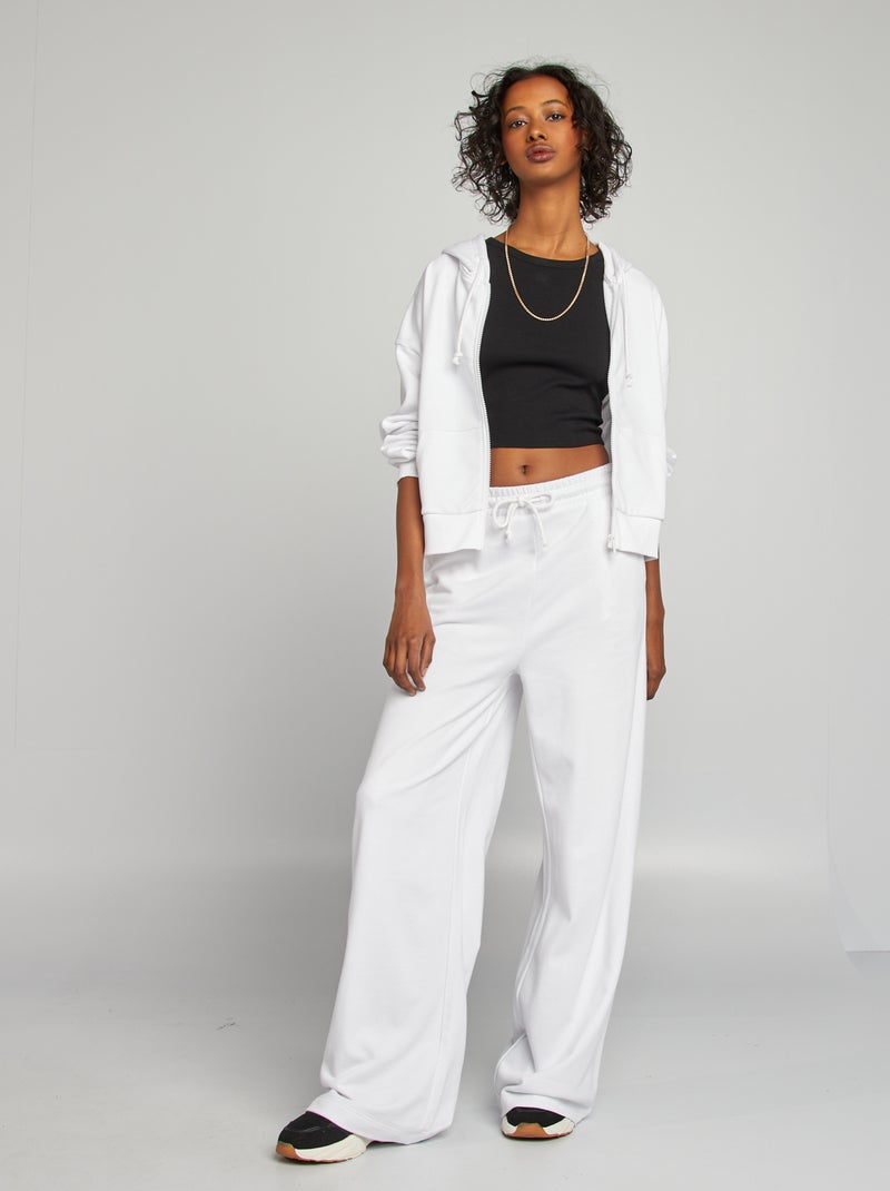 Felpa in tessuto felpato tinta unita con zip e cappuccio bianco - Kiabi