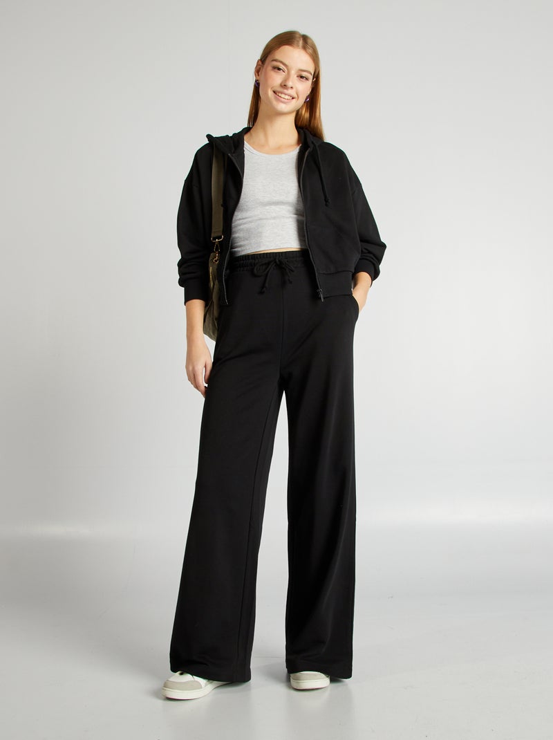 Felpa in tessuto felpato tinta unita con zip e cappuccio nero - Kiabi