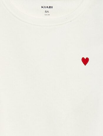 Felpa in tessuto felpato tinta unita cuore ricamato