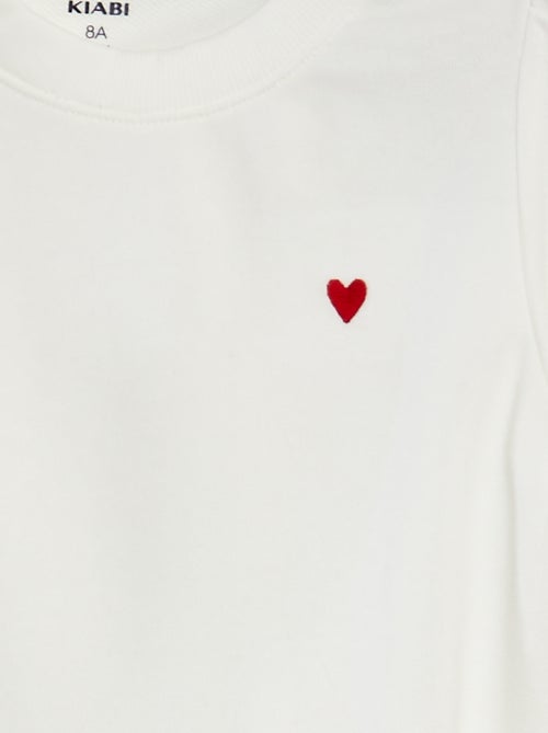Felpa in tessuto felpato tinta unita cuore ricamato - Kiabi