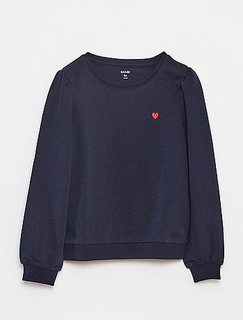 Felpa in tessuto felpato tinta unita cuore ricamato