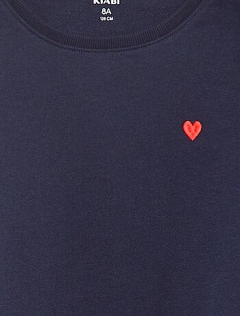 Felpa in tessuto felpato tinta unita cuore ricamato