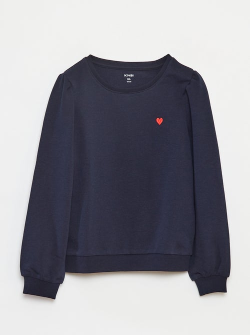 Felpa in tessuto felpato tinta unita cuore ricamato - Kiabi