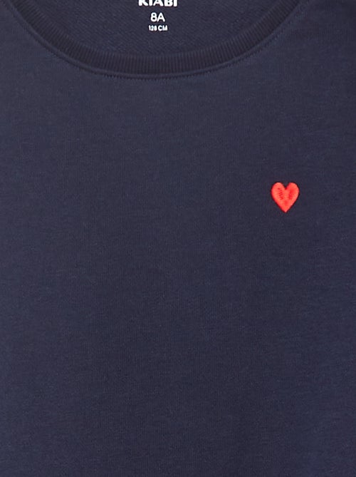 Felpa in tessuto felpato tinta unita cuore ricamato - Kiabi