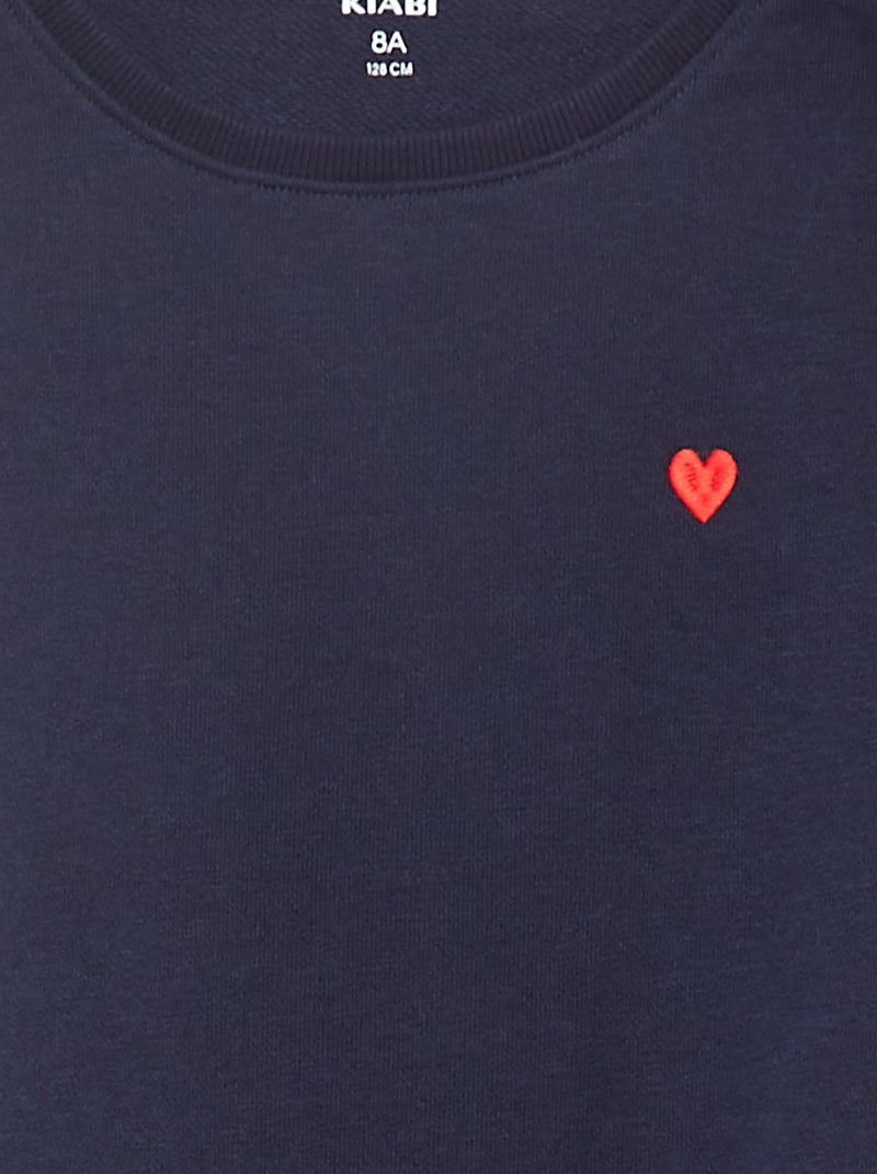 Felpa in tessuto felpato tinta unita cuore ricamato Blu - Kiabi