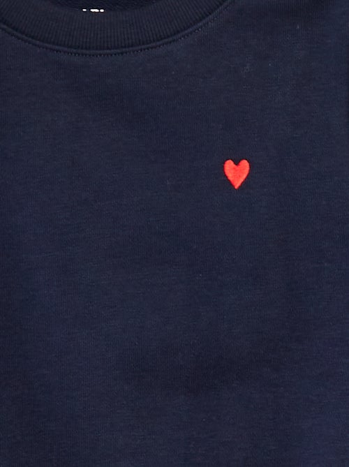 Felpa in tessuto felpato tinta unita cuore ricamato - Kiabi