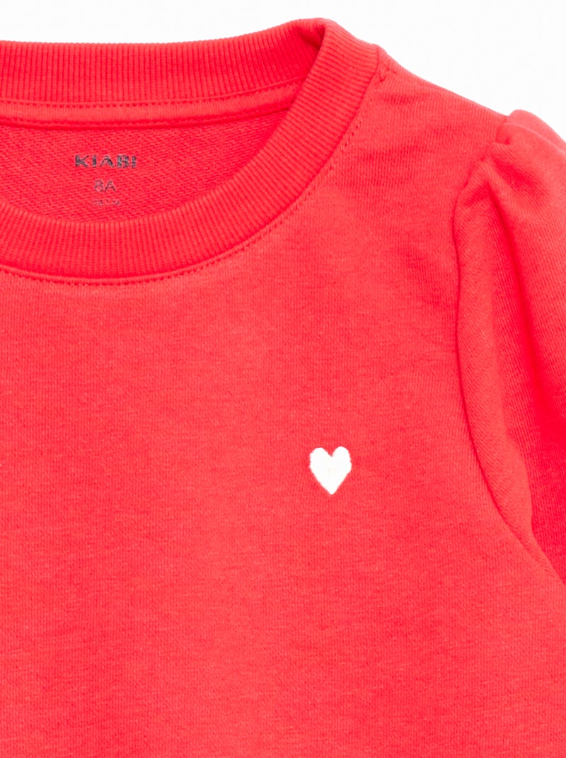 Felpa in tessuto felpato tinta unita cuore ricamato Rosso - Kiabi
