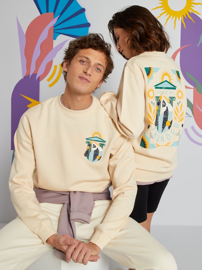 Felpa in tessuto felpato unisex con stampa BEIGE - Kiabi