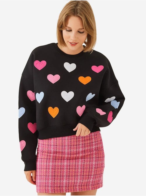 Felpa in triplo filato spazzolato con ricamo a cuore lucci - Kiabi Felpa in triplo filato spazzolato con ricamo a cuore lucci - Kiabi