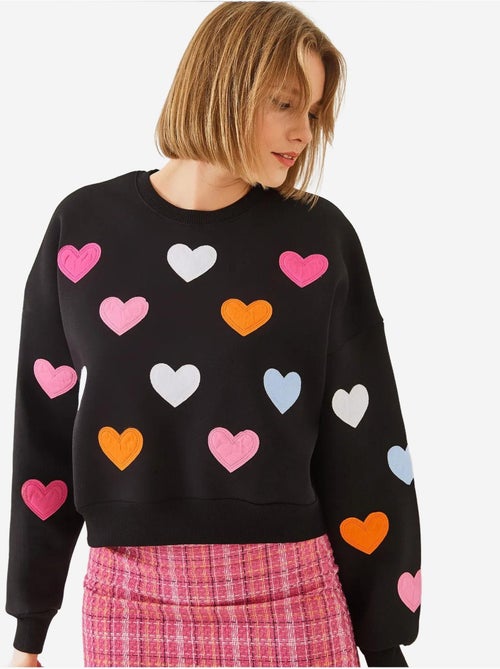 Felpa in triplo filato spazzolato con ricamo a cuore lucci - Kiabi Felpa in triplo filato spazzolato con ricamo a cuore lucci - Kiabi